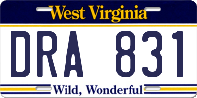 WV license plate DRA831