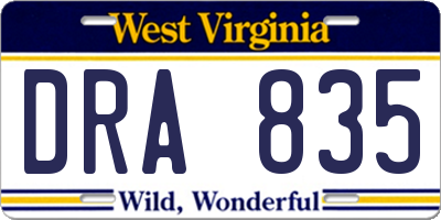 WV license plate DRA835