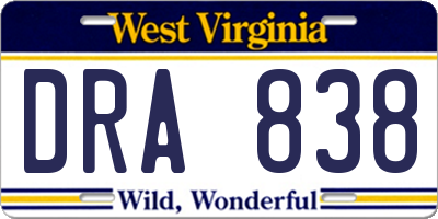 WV license plate DRA838