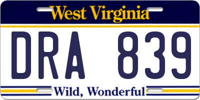 WV license plate DRA839