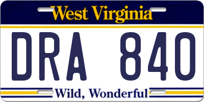 WV license plate DRA840