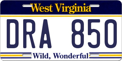 WV license plate DRA850