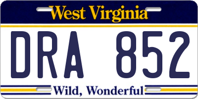 WV license plate DRA852