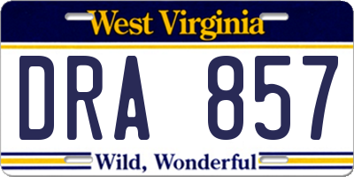 WV license plate DRA857