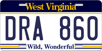 WV license plate DRA860