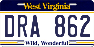 WV license plate DRA862