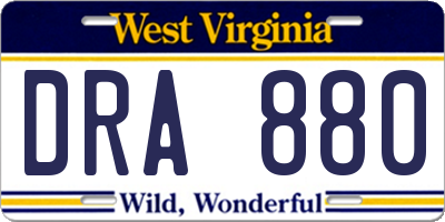 WV license plate DRA880