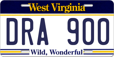 WV license plate DRA900