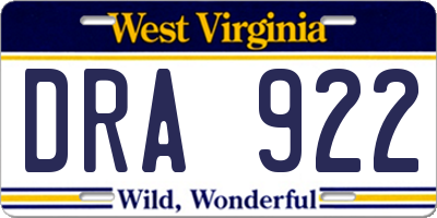 WV license plate DRA922