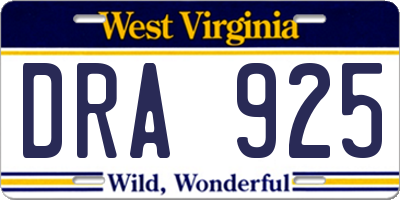 WV license plate DRA925