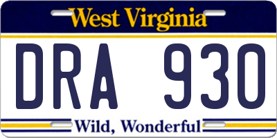 WV license plate DRA930