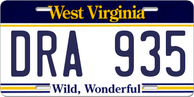 WV license plate DRA935