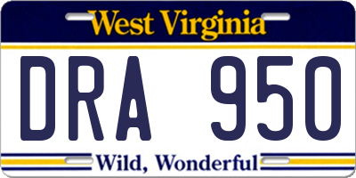 WV license plate DRA950