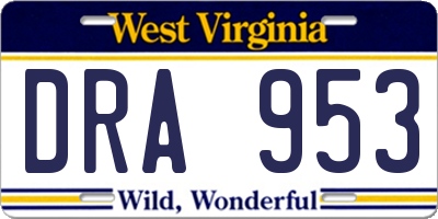 WV license plate DRA953