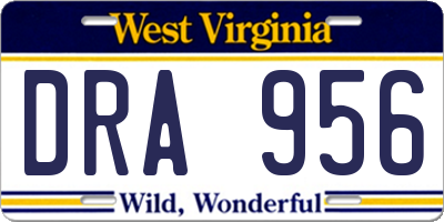 WV license plate DRA956