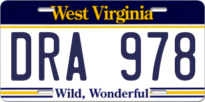 WV license plate DRA978