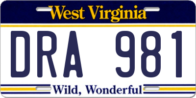 WV license plate DRA981