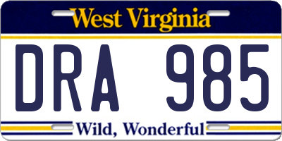 WV license plate DRA985