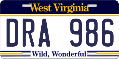 WV license plate DRA986