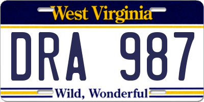 WV license plate DRA987