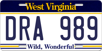 WV license plate DRA989