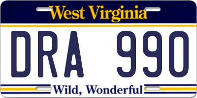 WV license plate DRA990