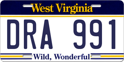 WV license plate DRA991