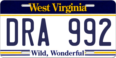 WV license plate DRA992
