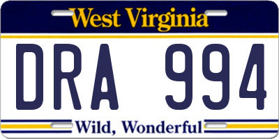 WV license plate DRA994