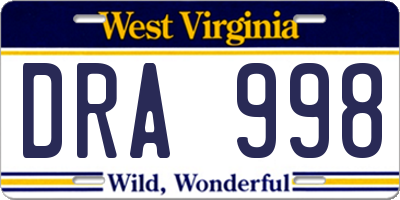 WV license plate DRA998