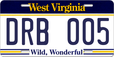 WV license plate DRB005