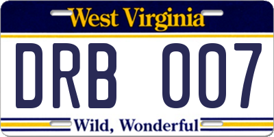 WV license plate DRB007