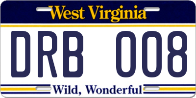 WV license plate DRB008