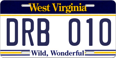 WV license plate DRB010