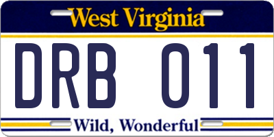 WV license plate DRB011
