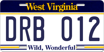 WV license plate DRB012