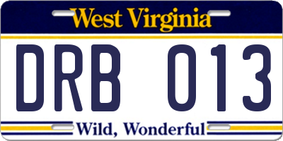 WV license plate DRB013