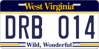 WV license plate DRB014
