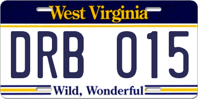 WV license plate DRB015
