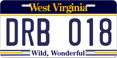 WV license plate DRB018