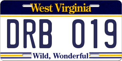 WV license plate DRB019