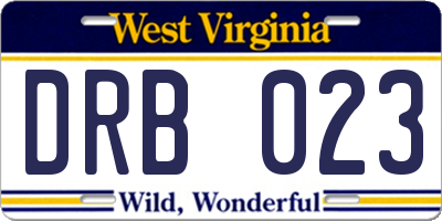 WV license plate DRB023