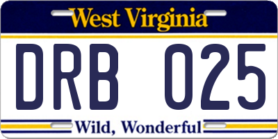 WV license plate DRB025