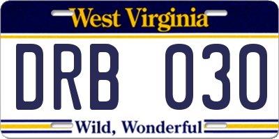 WV license plate DRB030