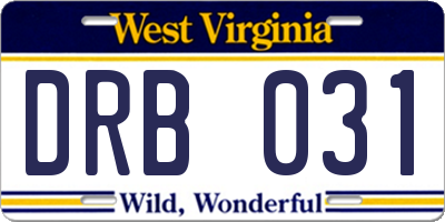 WV license plate DRB031