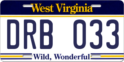WV license plate DRB033