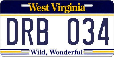 WV license plate DRB034