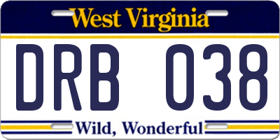 WV license plate DRB038