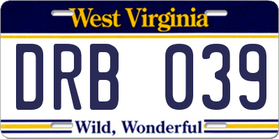 WV license plate DRB039