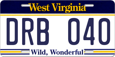 WV license plate DRB040